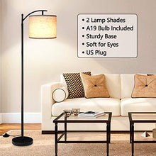 Load image into Gallery viewer, Rottogoon Floor Lamp for Living Room, LED Standing Lamp with 2 Lamp Shades Tall Industrial Arc Floor Lamp Reading for Bedroom, Office, Study Room (9W LED Bulb, Beige & Gray Shades Included)