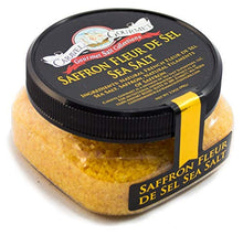 Load image into Gallery viewer, Saffron Fleur de Sel Sea Salt - All-Natural Infused Sea Salt Blend - Real Saffron & French Fleur de Sel - No Gluten, No MSG, Non-GMO - Cooking and Finishing Salt - 3.5 oz. Stackable Jar