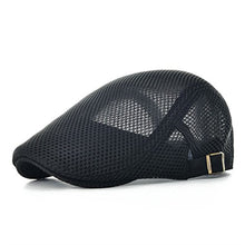 Load image into Gallery viewer, VOBOOM Men Breathable Mesh Summer Hat Adjustable Newsboy Beret Ivy Cap Cabbie Flat Cap (Black)