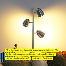 Load image into Gallery viewer, Brightech Jacob - LED Reading and Floor Lamp for Living Rooms & Bedrooms - Classy, Mid Century Modern Adjustable 3 Light Tree - Standing Tall Pole Lamp with 3 LED Bulbs - Satin Nickel