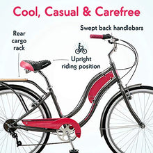 Load image into Gallery viewer, Kulana Lakona Tide Adult Beach Cruiser Bike, 26-Inch Wheels, 7-Speed, Gray/Pink (R7317AZ)