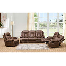Load image into Gallery viewer, Betsy Furniture 3-PC Microfiber Fabric Recliner Set Living Room Set in Brown, Sofa Loveseat Chair Pillow Top Backrest and Armrests 8028 (Living Room Set 3+2+1)