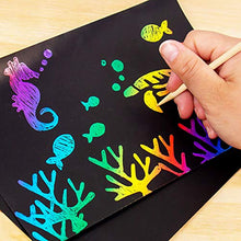 Load image into Gallery viewer, Made By Me Horizon Group USA Scratch Art 60 Pieces Variety Pack. Glow in The Dark, Holographic, Rainbow & Die Cut Sheets. 4 Scratching Tools Included.Black Scratch it Off Art & Crafts Sheets