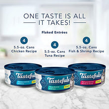 Load image into Gallery viewer, Blue Buffalo Tastefuls Natural Flaked Wet Cat Food Variety Pack, Tuna, Chicken and Fish & Shrimp Entrées in Gravy 5.5-oz Cans (12 Count - 4 of Each)