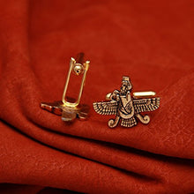 Load image into Gallery viewer, Asoodehdelan Iranian Persian Farvahar Faravahar Cufflinks Iran Persia Pahlavi Farohar Gift (Gold Plated)