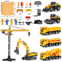 Load image into Gallery viewer, iPlay, iLearn Construction Site Vehicles Toy Set, Kids Engineering Playset, Tractor, Digger, Crane, Dump Trucks, Excavator, Cement, Steamroller, Birthday Gift for 3 4 5 Year Old Toddlers Boys Children