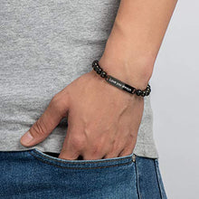 Load image into Gallery viewer, DYUNQ Personalized Mens Beads Bracelet for Men, Black Obsidian Braided Bracelet with Adjustable Beads Bracelet with Stainless Steel Engraved ID/Name Custom Charm Bracelets Personalized Gift