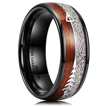 Load image into Gallery viewer, King Will Nature Men's 8mm Tungsten Carbide Ring with Wood & Silver Wire & Arrow Inlay Wedding Rings Dome Edge Comfort Fit 10