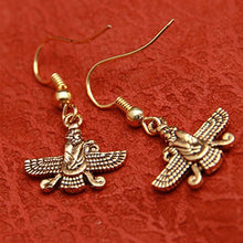 Load image into Gallery viewer, Gold Pt Farvahar Earrings Iranian Persian Farohar Earring Iran Persia Gift (Fish Hook)