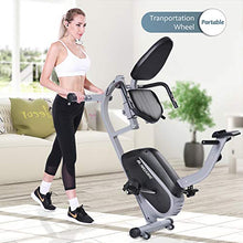 Load image into Gallery viewer, Maxkare Magnetic Recumbent Exercise Bike Indoor Stationary Bike with Adjustable Cushion Seat and Resistance,Pluse Monitor,Transport Wheels and Tablet Holder for Home Use