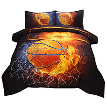 Load image into Gallery viewer, JQinHome Full 3-Piece Basketball and Fire Comforter Sets - Sports Themed - All-Season Down Alternative Quilted Duvet - Reversible Design - Includes 1 Comforter, 2 Pillow Shams