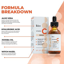 Load image into Gallery viewer, KIZZ Vitamin C Serum - Facial Skin Care Formulated with Hyaluronic Acid, Vitamin E, Aloe, Jojoba Oil & Witch Hazel - For Brightening & Moisturizing Skin - Helps Lift Fine Lines, Wrinkles - 2 fl. Oz