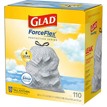 Load image into Gallery viewer, Glad ForceFlex Tall Kitchen Drawstring Trash Bags – 13 Gallon Trash Bag, Fresh Clean scent with Febreze Freshness – 110 Count (Package May Vary)