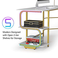 Load image into Gallery viewer, Teraves Reversible L Shaped Desk with Shelves Round Corner Computer Desk Gaming Table Workstation for Home Office