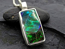 Load image into Gallery viewer, green Ammolite pendant silver, big Ammolite necklace, rare gemstone pendant gift for her, fossil pendant for him, unique mens gift for him