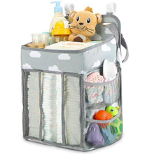 Load image into Gallery viewer, Hanging Diaper Caddy Organizer - Diaper Stacker for Changing Table, Crib, Playard or Wall & Nursery Organization Baby Shower Gifts for Newborn (Gray Cloud)