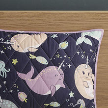 Load image into Gallery viewer, Urban Habitat Kids Magical Narwhals Reversible 100% Cotton Quilt, Novel Animal Print Modern All Season Down Alternative Bed Set for Kids, Decorative Pillows, Twin(68"x88"), Purple Multi 4 Piece