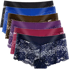 Load image into Gallery viewer, Women's Lace Underwear Regular & Plus size Boyshorts Soft Hipster Panties Comfort Sexy Sheer Panty – Pack of 6 Size 2XL (9144-B, 2XL)