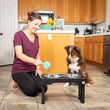 Load image into Gallery viewer, Pet Zone Designer Diner Adjustable Elevated Dog Bowls - Adjusts to 3 Heights, 2.75”, 8", & 12'' (Raised Dog Dish with Double Stainless Steel Bowls) Black