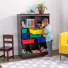 Load image into Gallery viewer, KidKraft Wooden Wall Storage Unit with 8 Plastic Bins and 13 Compartments, Espresso, Gift for Ages 3+