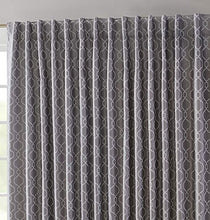 Load image into Gallery viewer, HLC.ME Franklin Moroccan Trellis 100% Complete Full Blackout Thermal Insulated Extra Wide Back Tab Curtain Panel for Sliding Glass Patio Door - Energy Savings & Soundproof (100 x 84 inch Long, Grey)