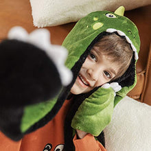 Load image into Gallery viewer, accsa Kid Girl 3-in-1 Hoodie Hat with Long Paw Scarf Mitten Combo Green 6-14Y