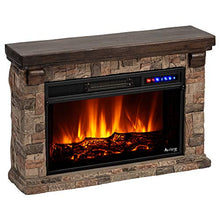 Load image into Gallery viewer, e-Flame USA Telluride LED Electric Fireplace Stove with Faux Wood and Stone Mantel - Remote - 3D Log and Fire
