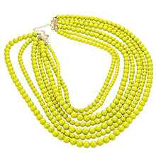 Load image into Gallery viewer, Rosemarie Collections Women's Seven Multi Strand Beaded Statement Round Ball Drape Colorful Necklace and Earrings Jewelry Set (Sunshine Yellow)