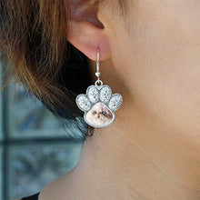 Load image into Gallery viewer, Inspired Silver - Persian Cat Charm Earrings for Women - Silver Pave Paw Charm French Hook Drop Earrings with Cubic Zirconia Jewelry