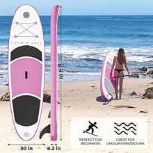 Load image into Gallery viewer, Crew Axel Inflatable Stand Up Paddle Board (6” Thick) Non Slip SUP W Premium Backpack, 3 Fins, Floating Paddle, Pump, & Leash (10’ x 30” x 6”) Light Weight (17lb) Wide Stance Kids & Adults (Pink)