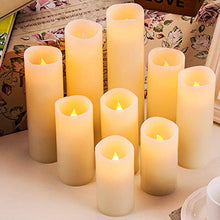 Load image into Gallery viewer, Pandaing Flameless Candles Battery Operated LED Pillar Real Wax Electric Unscented Candles with Remote Control Cycling 24 Hours Timer, Ivory Color, Set of 9