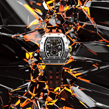 Load image into Gallery viewer, TSAR BOMBA Luxury Mens Watches Square Analog 50M Waterproof Tonneau Chronograph Replica Unique Cool Sport Watch for Men Premium Menās Silver Wrist Watch Quartz Stylish Design with Silicone Strap