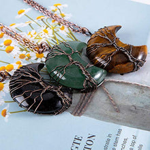 Load image into Gallery viewer, Tree of Life Crescent Moon Necklace Bronze Copper Wire Wrap Natural Gemstones Healing Crystal Pendant Necklace(#2 Set)