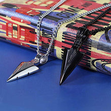 Load image into Gallery viewer, Jstyle Stainless Steel Pendant Necklace for Mens Boys Cool Spearpoint Arrowhead Pendant Chain Necklace Set Black & Silver Tone