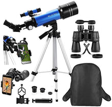 Load image into Gallery viewer, MaxUSee Travel Scope with Backpack - 70mm Refractor Telescope & 10X50 HD Binoculars Bak4 Prism FMC Lens for Moon Viewing Bird Watching Sightseeing
