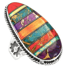 Load image into Gallery viewer, Turquoise Ring Sterling Silver 925 Genuine Gemstones Size 6 to 11 (Multi-00) (9)