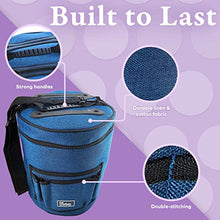 Load image into Gallery viewer, BeCraftee Crochet Bag - Large Craft Organizer to Store Crocheting & Knitting Supplies - Portable Yarn Storage with 7 Pockets for Tools, Shoulder Strap and Handle - Blue