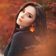 Load image into Gallery viewer, Florideco 16 Pairs Fall Faux Leather Earrings for Women Autumn Teardrop Dangle Earrings Set Pumpkin Sunflower Maple Leaf Thanksgiving Jewelry (Style E)