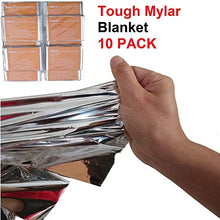 Load image into Gallery viewer, Leberna Emergency Blanket Survival Gear | Foil Mylar Thermal Blankets 59" x 87" inches (Pack of 10) | Big Double Sided Escape Tact Bivvy, | for NASA, Outdoors, Hiking, Space, Marathons First Aid Kit