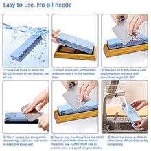 Load image into Gallery viewer, Complete Knife Sharpening Stone Set – Dual Grit Whetstone 400/1000 3000/8000 Premium Whetstone Knife Sharpener with Leather Strop, Flattening Stone, Bamboo Base, 3 Non-slip Rubber Bases & Angle Guide