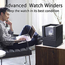 Load image into Gallery viewer, Automatic Single Watch Winder in Wood Shell and Black Leather, Japanese Quiet Motor (PU crocodile skin)