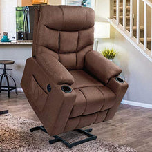 Load image into Gallery viewer, Esright Power Lift Chair Electric Recliner for Elderly Heated Vibration Massage Fabric Sofa Motorized Living Room Chair with Side Pocket and Cup Holders, USB Charge Port&Massage Remote Control, Brown