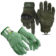 Load image into Gallery viewer, Glove Station The Combat Tactical Knuckle Gloves, Green, M & Ultra Durable Series Cut Resistant Gloves, Green, M