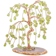 Load image into Gallery viewer, SUNYIK Handmade Peridot Money Tree Set on Natural Agate Slice Base, Tree of Life Healing Crystals Chip Stone Bonsai Decoration Ornaments for Wealth and Lucky