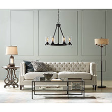 Load image into Gallery viewer, Tremont Mid Century Modern Floor Lamp Deep Bronze Tan Burlap Drum Shade for Living Room Reading Bedroom Office - Franklin Iron Works