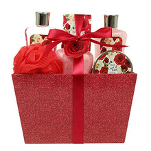 Load image into Gallery viewer, Bath and Body - Spa Gift Baskets for Women & Girls, Spa Kit Birthday Gift Includes Love of Rose Scent Shower Gel, Bubble Bath, Body Lotion, Bath Salt, Red Bath Puff and Heart Bath Bomb