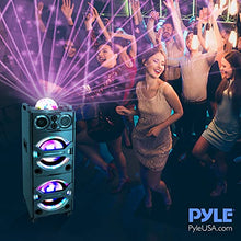 Load image into Gallery viewer, Pyle Portable Bluetooth PA Speaker System - 2000W Active powered Outdoor Bluetooth Speaker Portable PA System w/ Microphone In, Party Lights, USB SD Card Reader, AUX/RCA/FM Radio, Wheels - PSUFM1043BT