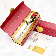 Load image into Gallery viewer, 24k Gold Dipped Real Rose, Gifts for Wife/Mom, Forever 24k Rose with Crystal Stand, Handmade Gifts for Women on Birthday Anniversary Valentines Day Mothers Day