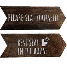Load image into Gallery viewer, YELLOW LOTUS Funny Bathroom Signs - Please Seat Yourself Bathroom Sign & Best Seat in the House Wooden Funny Signs, Rustic Arrow Wall Hanging Decor, Set of 2 Bathroom Wall Art 14 X 5 In (Brown)