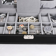 Load image into Gallery viewer, SONGMICS Black Jewelry Box, 8-Slot Watch Organizer, Storage Case with Lock and Mirror UJWB41B